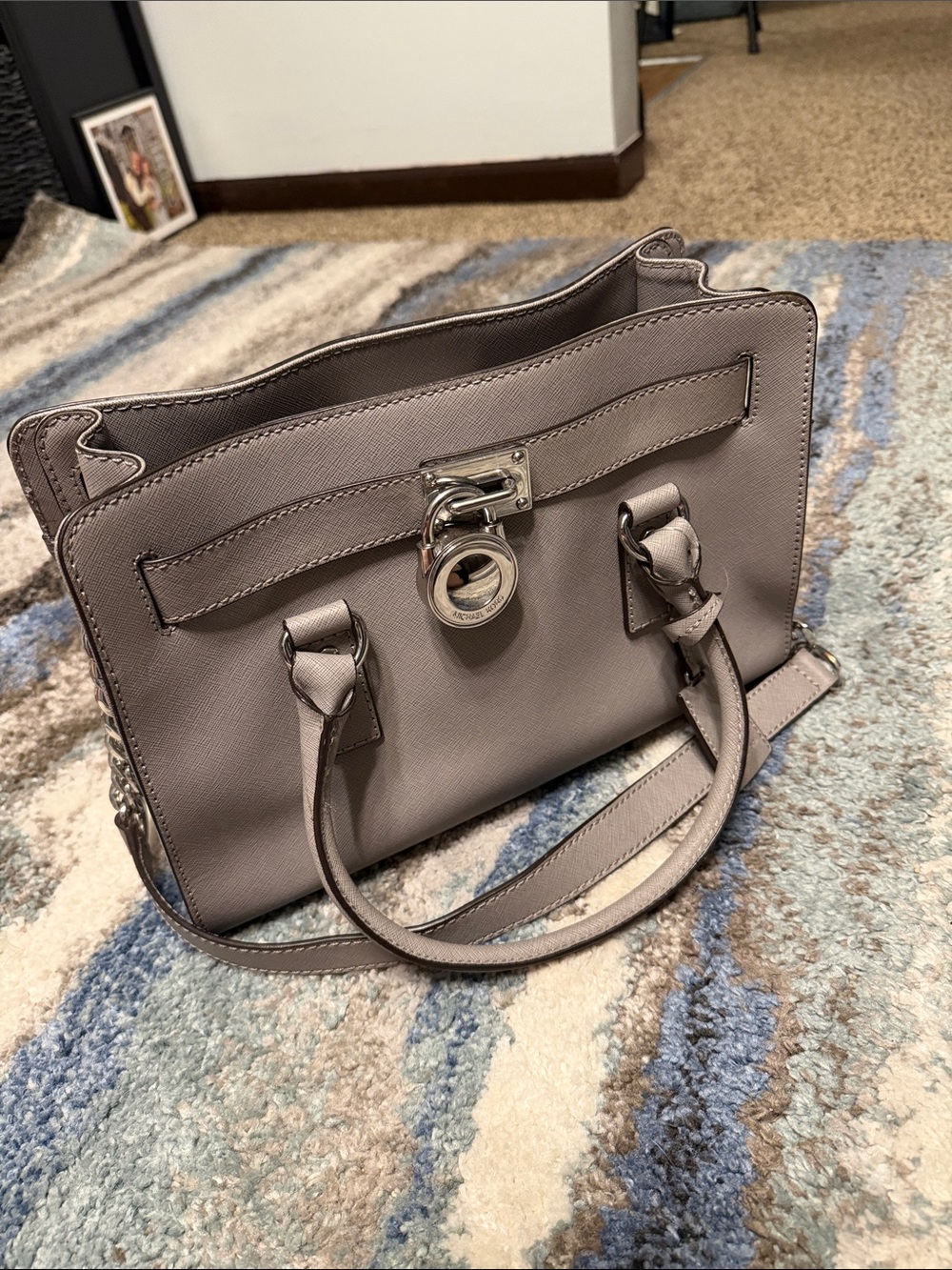 Michael Kors Taupe Leather Satchel with Silver Lock